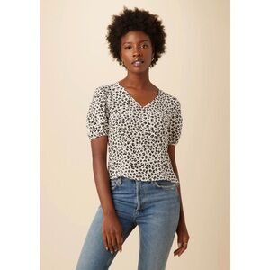 Amour Vert Juliana 100% Silk Blouse Small Black White Leopard Print